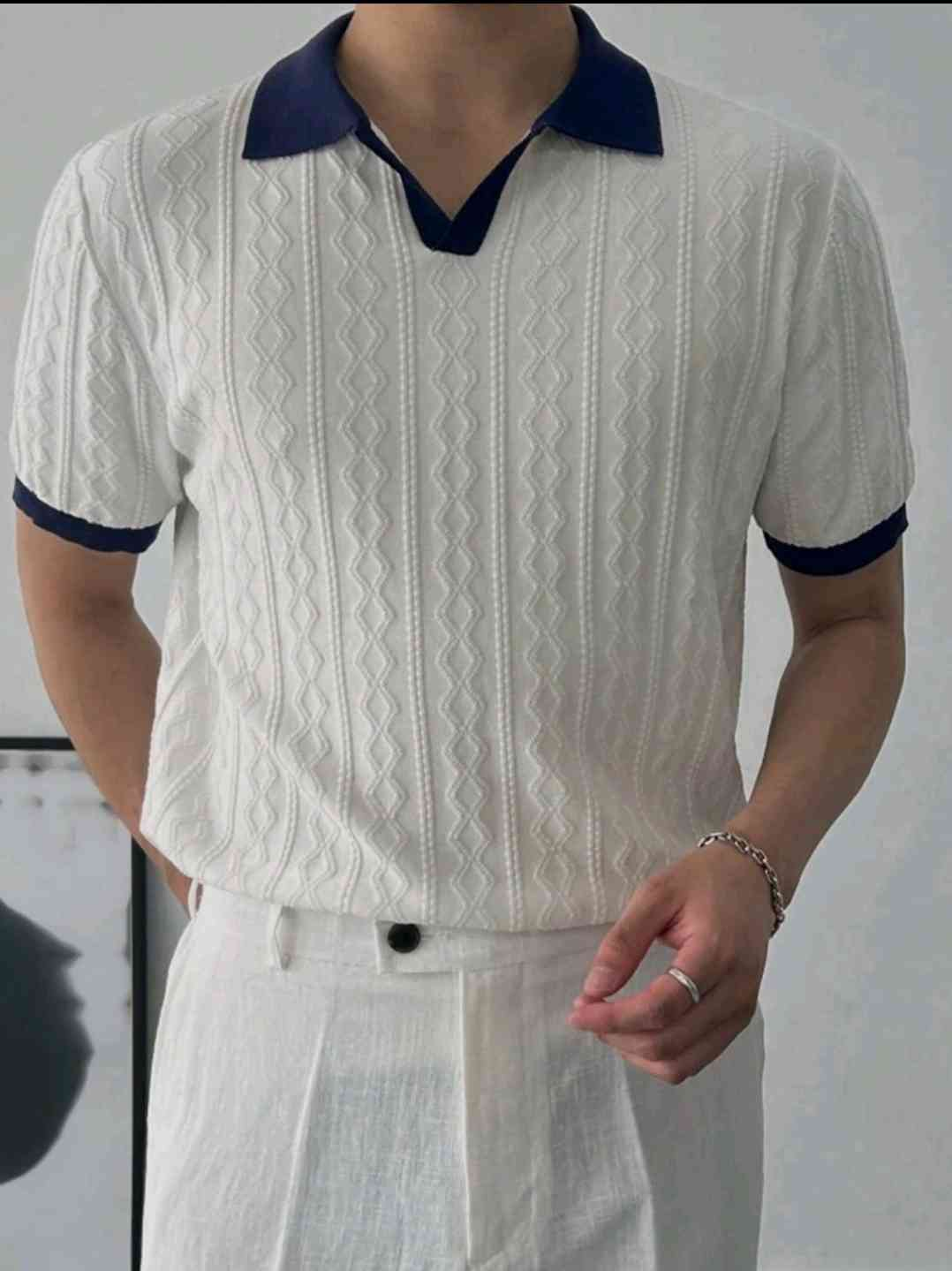 DAZY Men's plain patchwork short-sleeved casual knitted T-Shirt