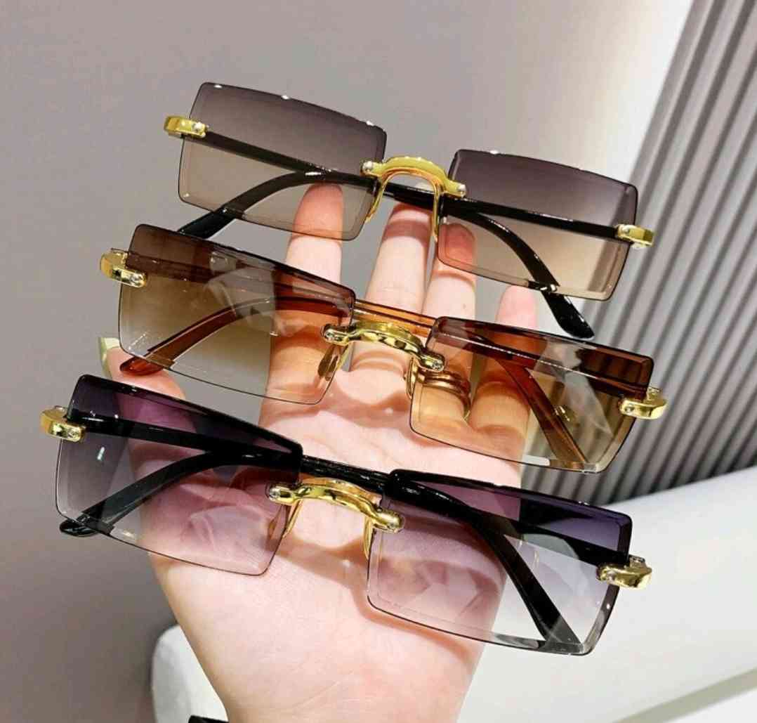 3 pieces of fashionable rimless square plastic sunglasses, sunglasses, beach accessories for women, sunglasses