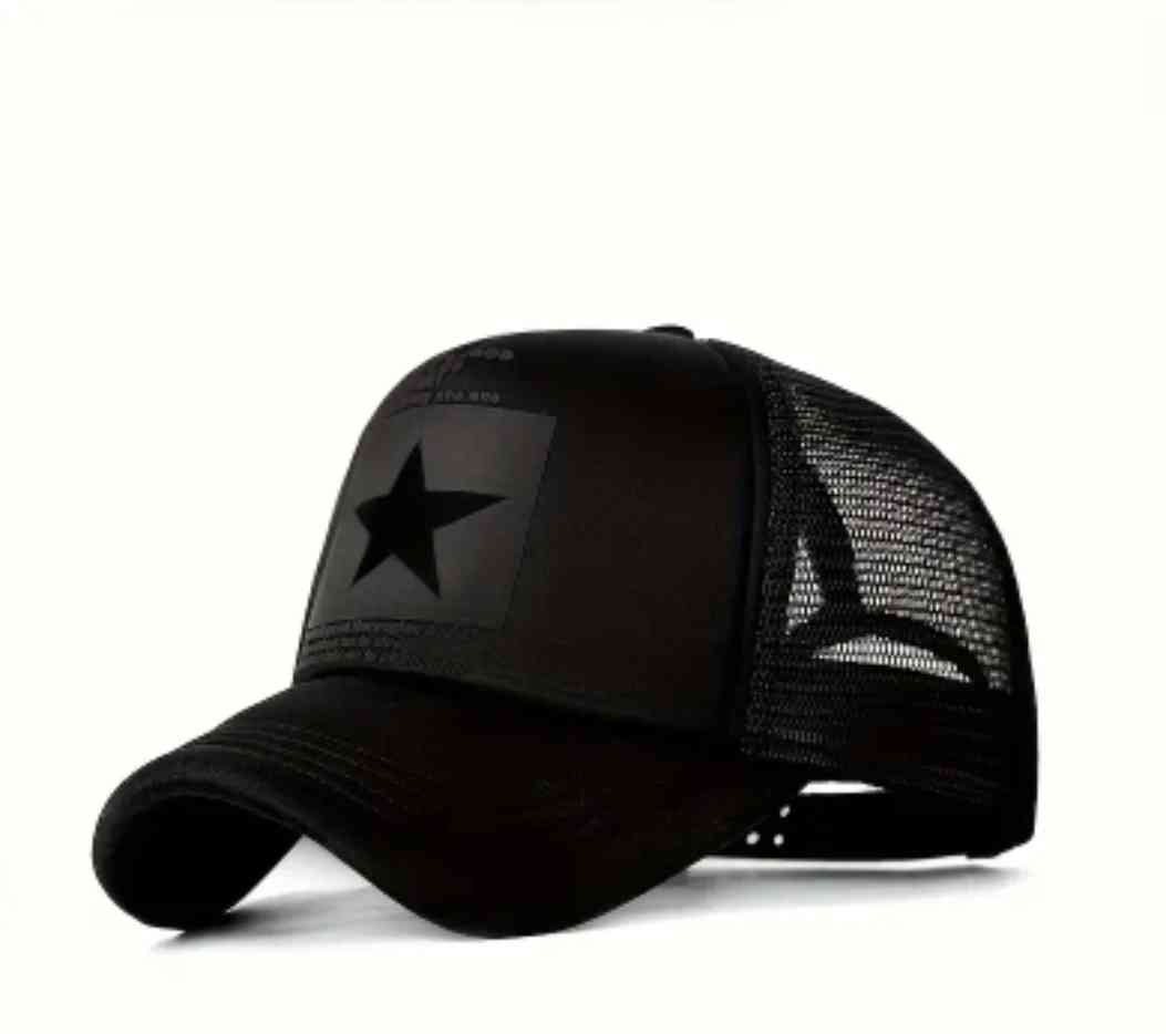 OKOIUM Breathable Mesh Trucker Cap with Star Patch - Adjustable Baseball Cap in Black