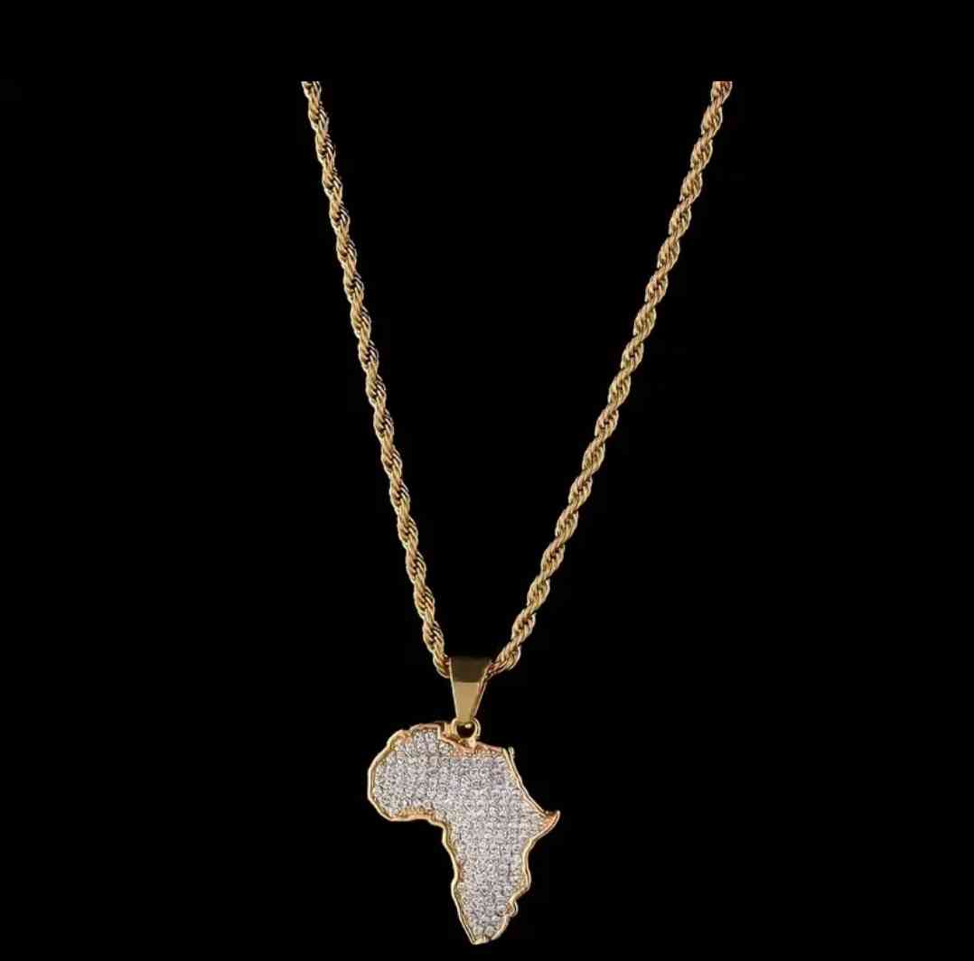 1 piece New fashion Men's Personalised Golden African Map Zircon Pendant Neckable Hip-hop Trend Motorcycle Jewellery gift