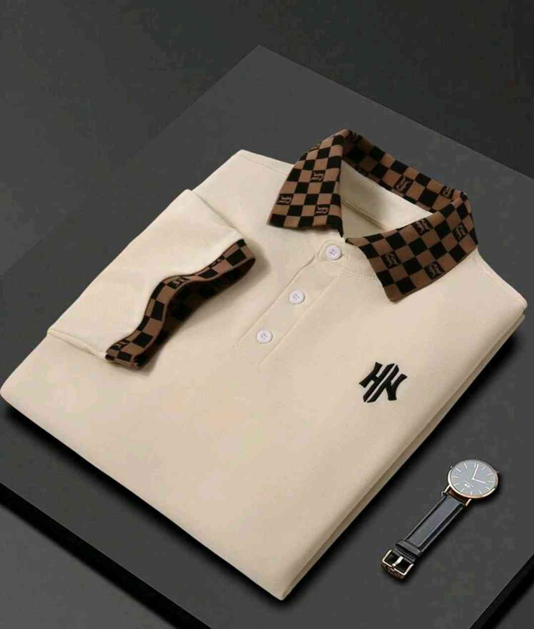 Manfinity Homme Men's Summer Commuter Polo Shirt with letter pattern and check pattern, quarter button placket, for work, gift for boyfriend