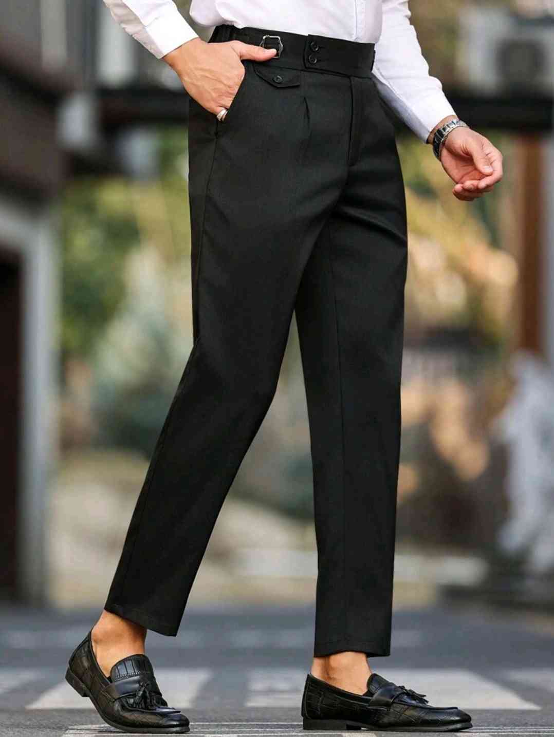 Manfinity Bizformal Men's Plain Button Pocket Simple Design Casual Trousers