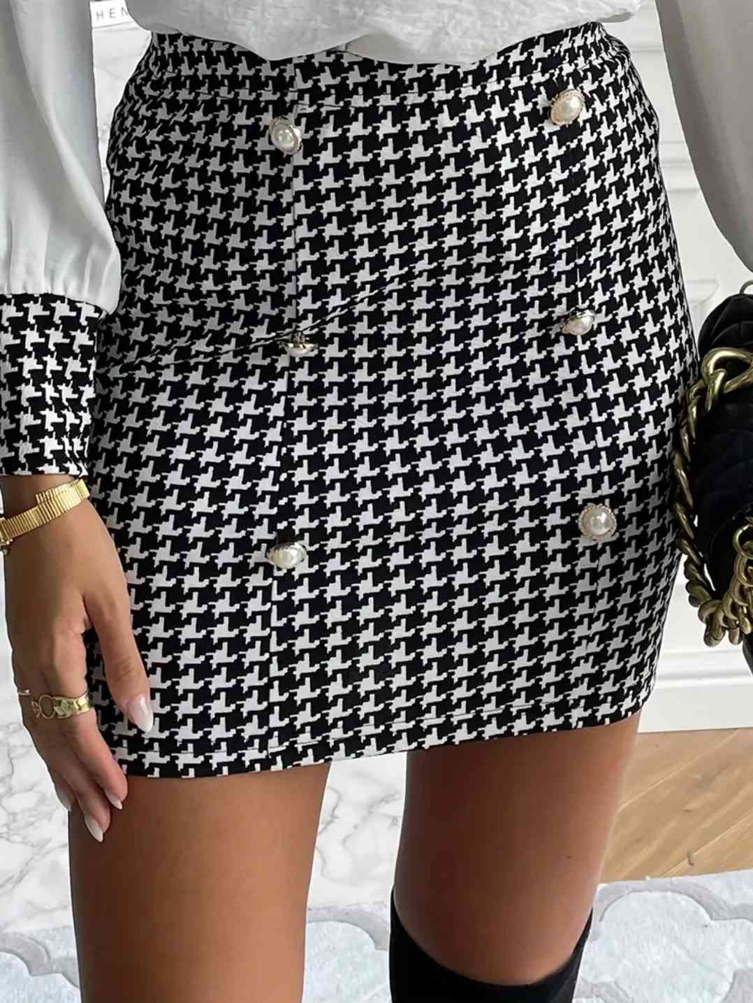 Women's shirt houndstooth pattern and high waist-stretchy polyester-spandex blend, machine washable