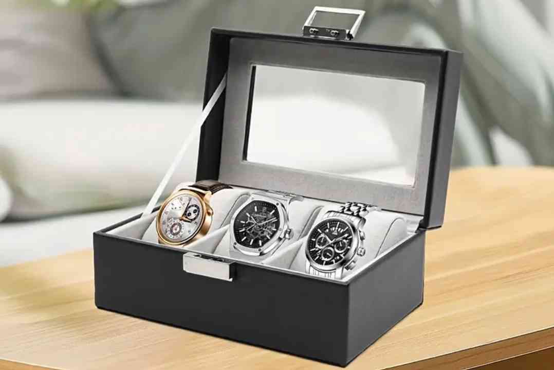 A Storage box for Watches, made of faux leather