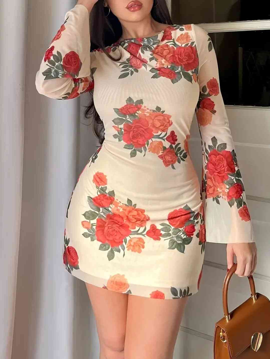 Lumendruck Back-tie mini dress, elegant flared long-sleeved Ruffle dress