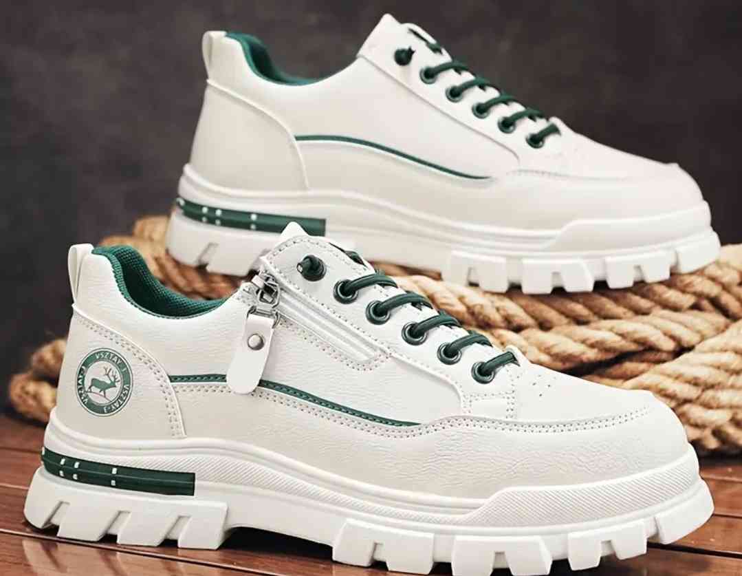 Men's fashion Sneakers, chunky design, low shaft, elastic band, striped pattern, PVC soles, EVA insole for hiking &leisure, trendy outdoor shoes for spring/autumn