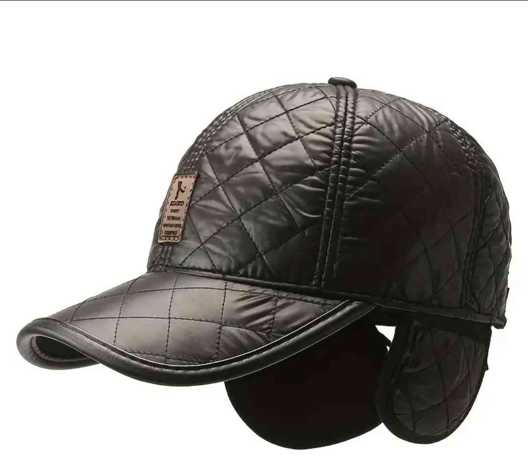 EDIKO Diamond Quilted Baseball Cap for Seniors - warm, Thickened with Ear Flaps, Faux Leather