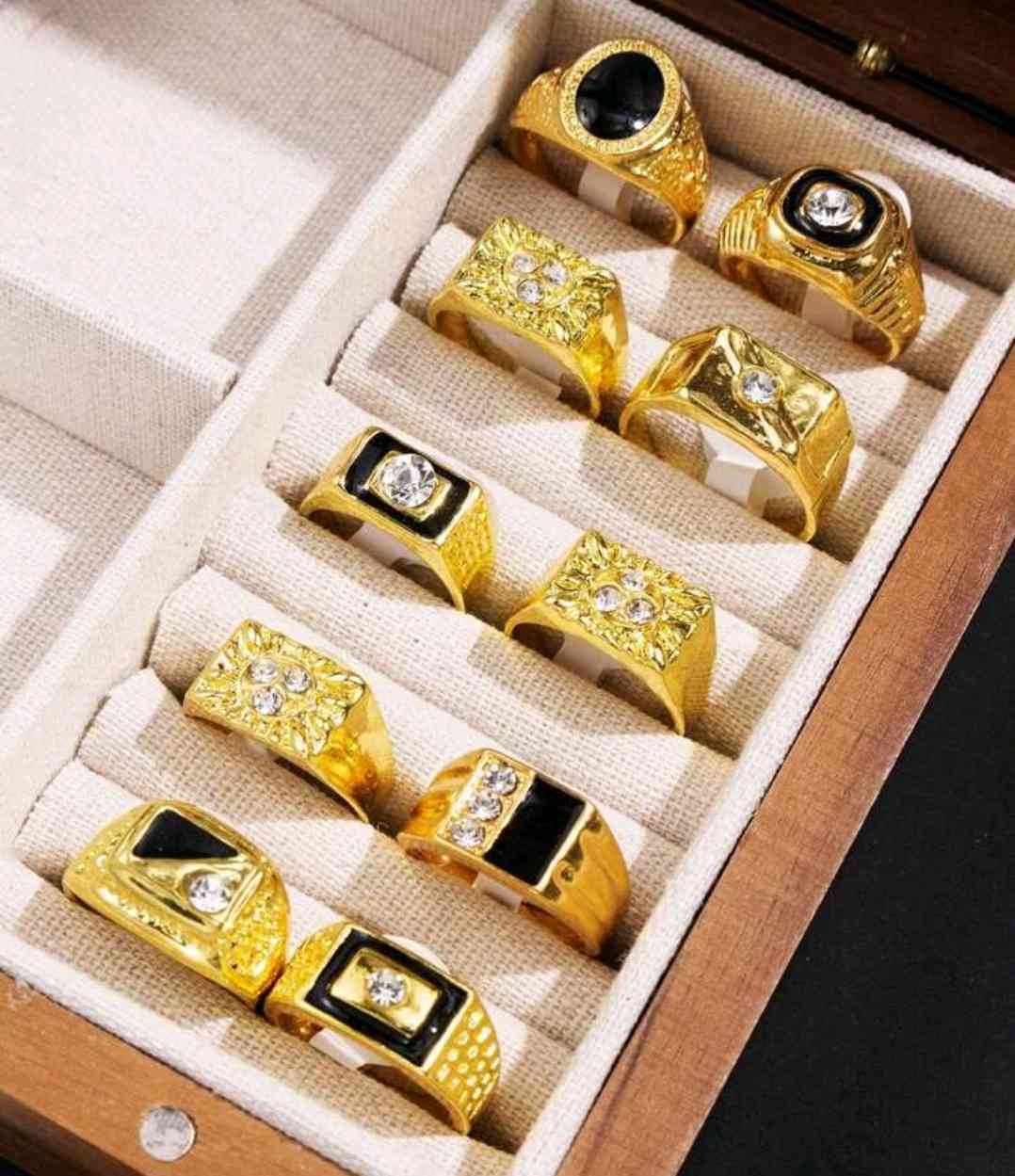 10 pieces/ser vintage style gold-plated rhinestone alloy men's ring set